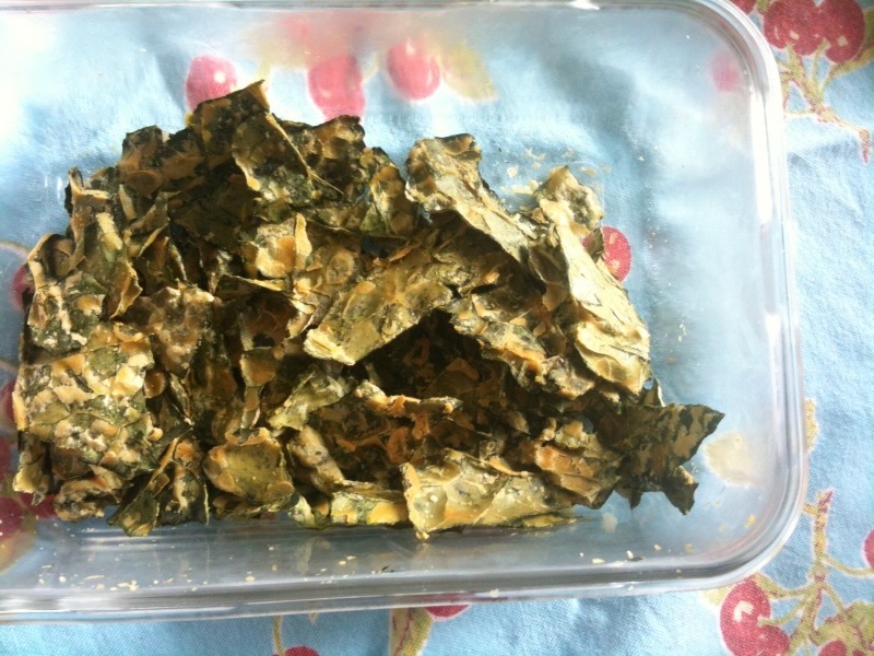 Tupperware filled with kale chips.