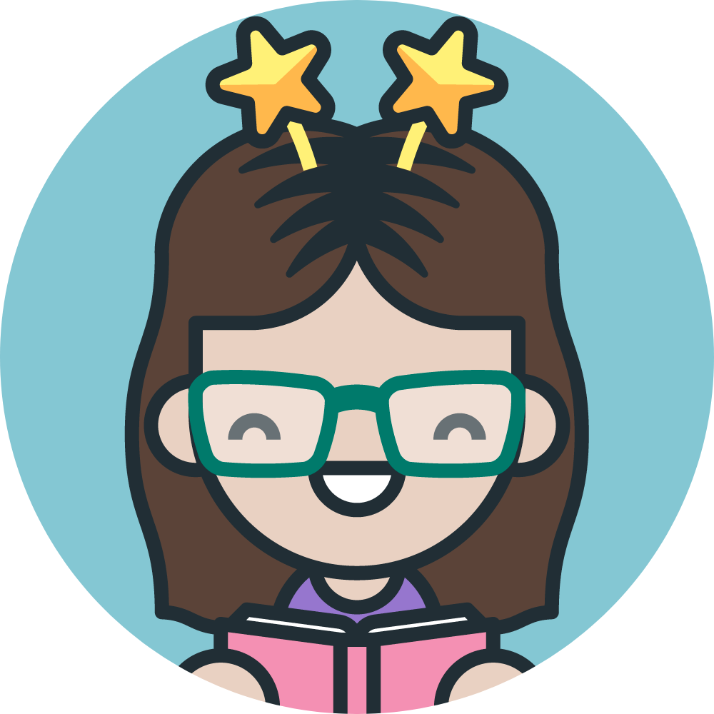 Woman with glasses and stars antenna reading a book