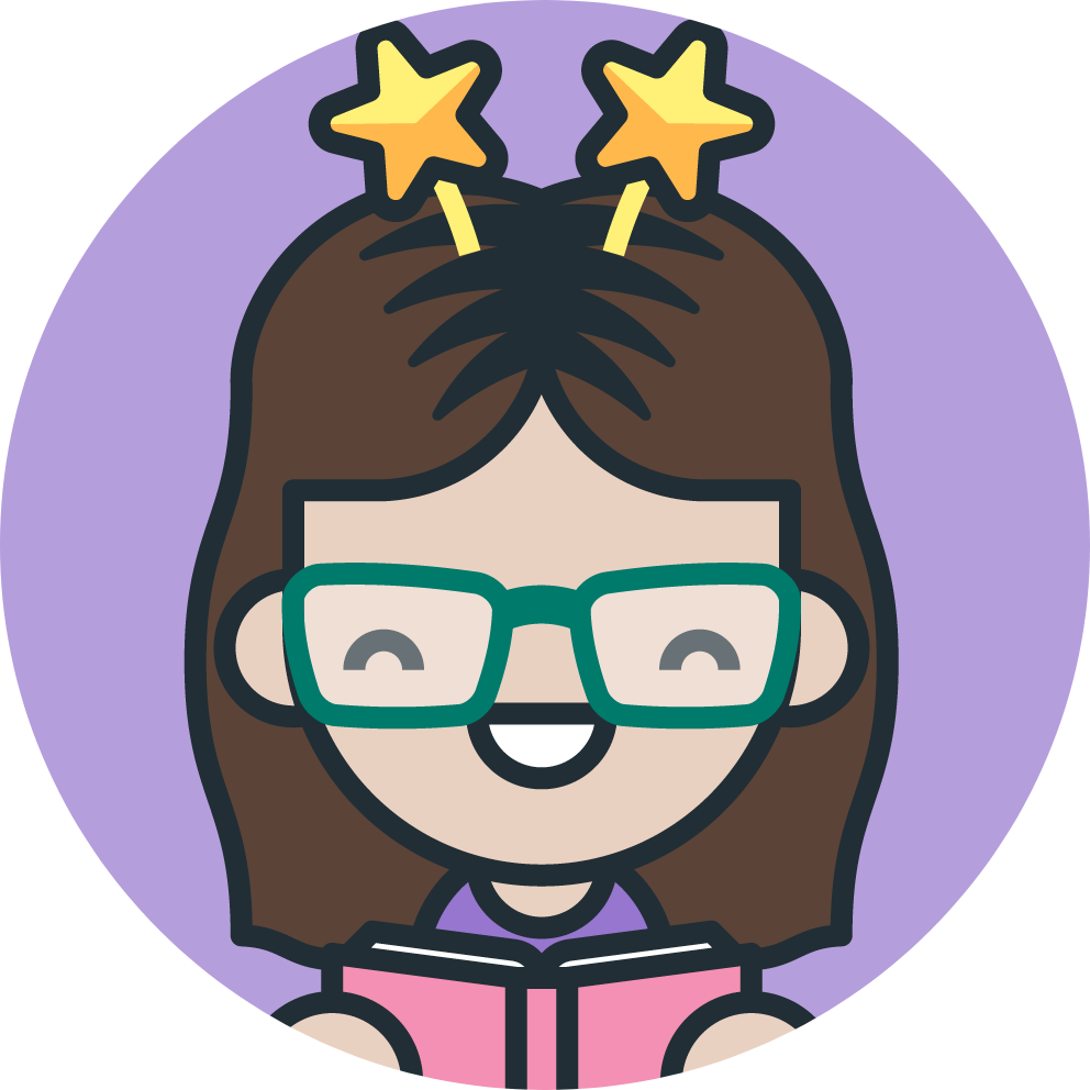 Woman with glasses and stars antenna reading a book